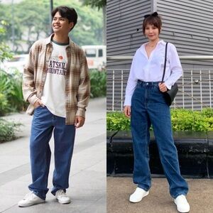 Uniqlo Wide Fit Tapered Leg Jeans Unisex Size 30 High Rise 100% Cotton 65 Blue